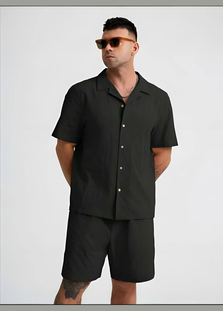 Чорний літній костюм чоловічий з шортами No Brand
