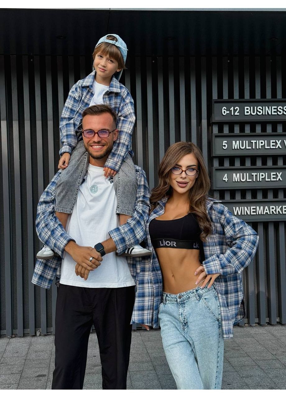 Синяя повседневный, кэжуал рубашка однотонная No Brand с длинным рукавом