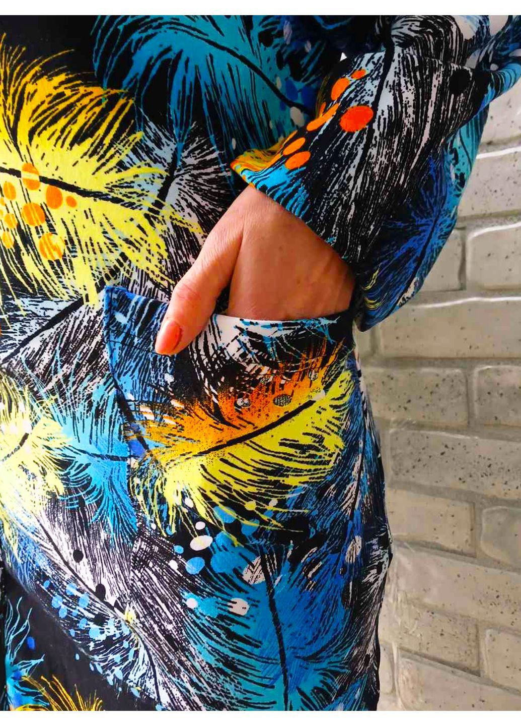 Халат жіночий на блискавці двонитка великого розміру батал синя з пір'ям No Brand (369502906)