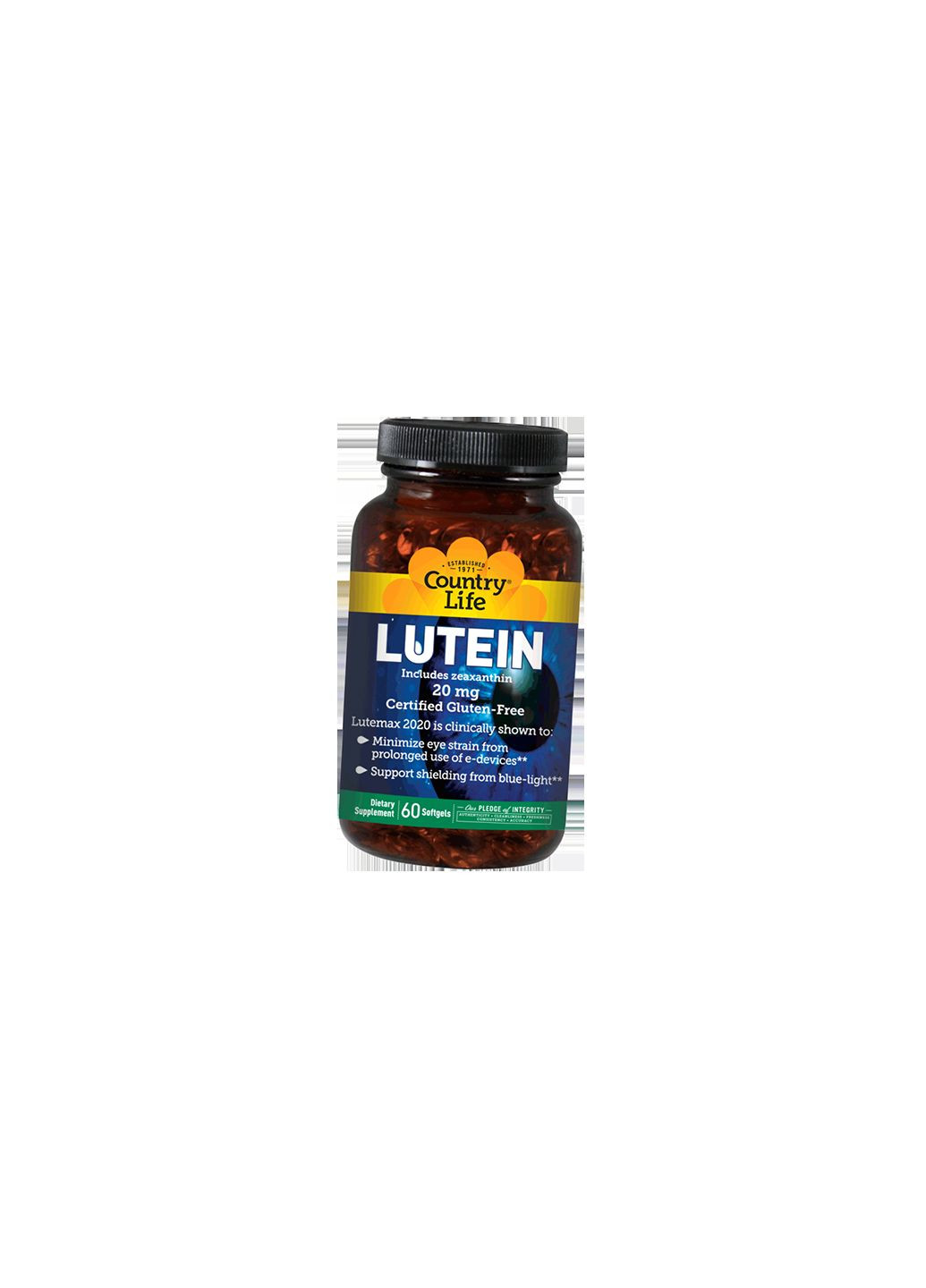 Лютеїн та Зеаксантін, Lutein 20, 60гелкапс (72124009) Country Life (322730774)