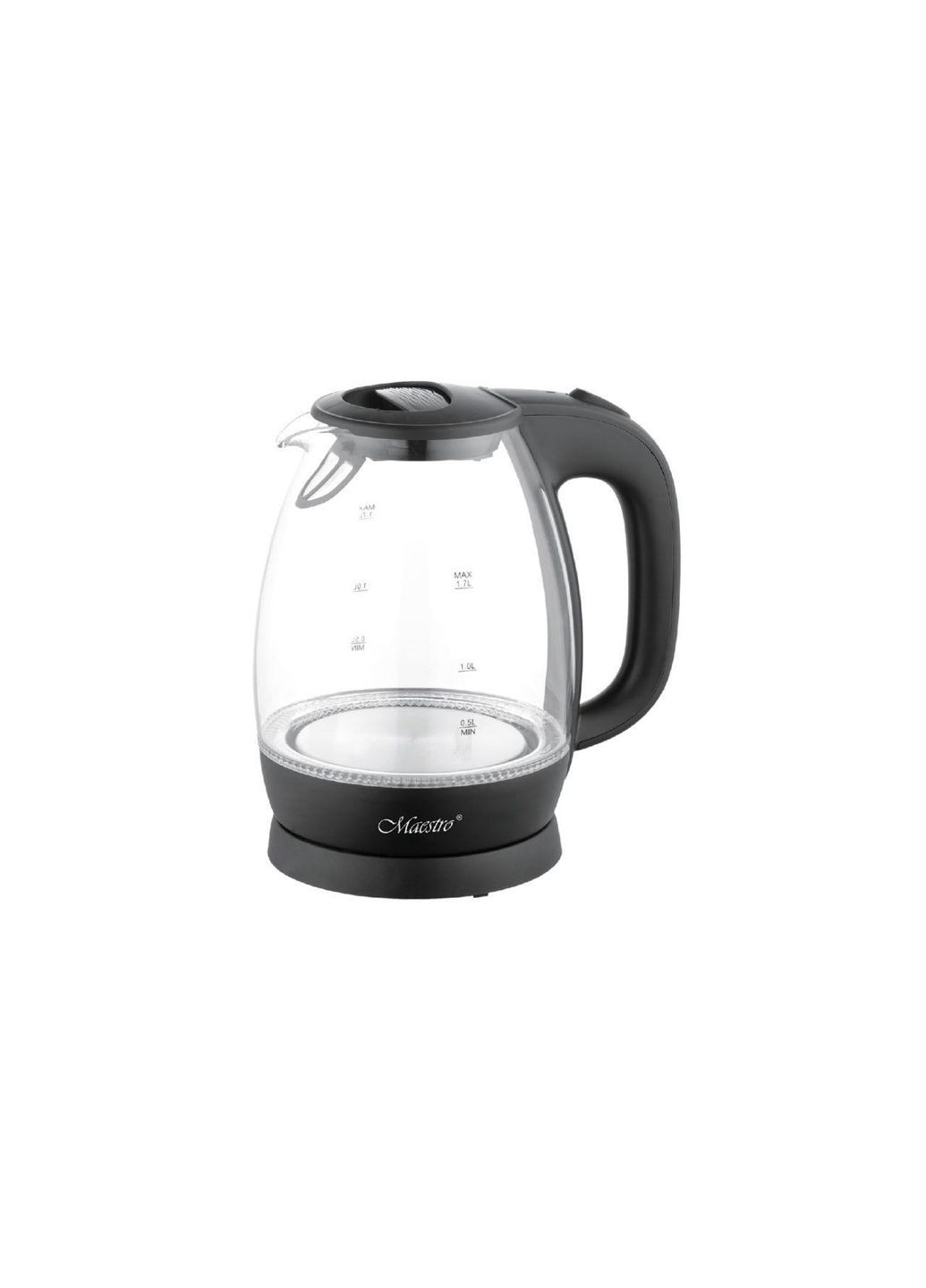 Электрочайник стеклянный MR-063-Black с термостойким стеклом и подсветкой 1.7 л черный Maestro (332205378)