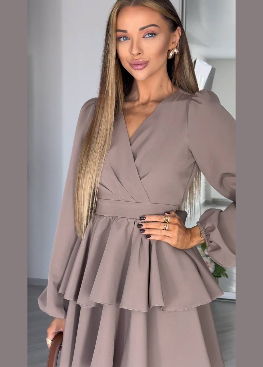 Коричневое коктейльное, деловое, повседневный, кэжуал, вечернее женское платье клеш No Brand