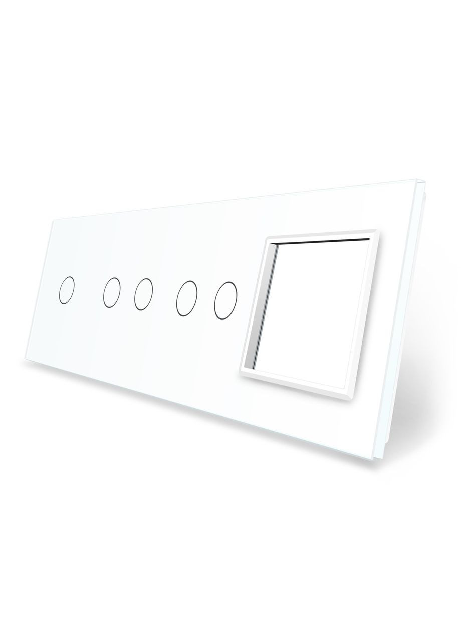 Рамка 4-постовая для одного 1-сенсорного, двух 2-сенсорных выключателей и розетки (1-2-2-0), закалённое стекло, белая, Livolo (370970667)