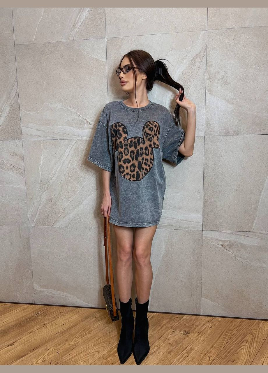 Жіноча футболка в стилі оверсайз з леопардовим принтом MonCher - (332615249)