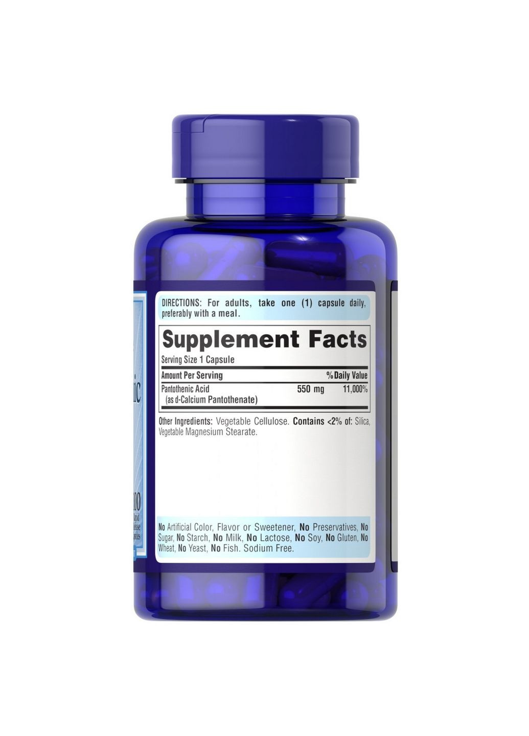 Витамины и минералы Pantothenic Acid 550 mg, 100 капсул Puritans Pride (293419448)
