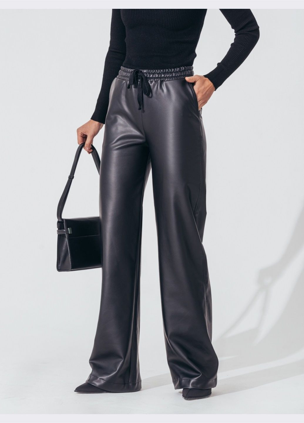 брюки-клеш из экокожи чорные Dressa (307287539)