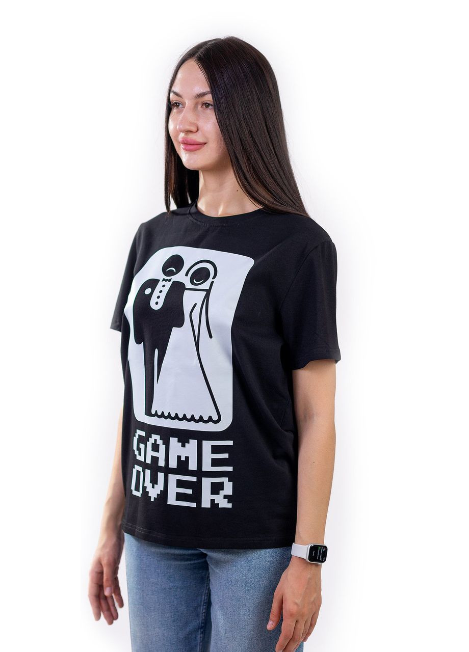 Чёрная футболка унисекс черная с коротким рукавом с принтом "game over" раз. s 4PROFI кулир (298127351)