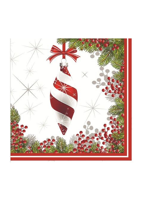 Салфетки бумажные Новогодние "ЕЛОЧНАЯ ВЕТКА С ИГРУШКОЙ" Silken (304644960)