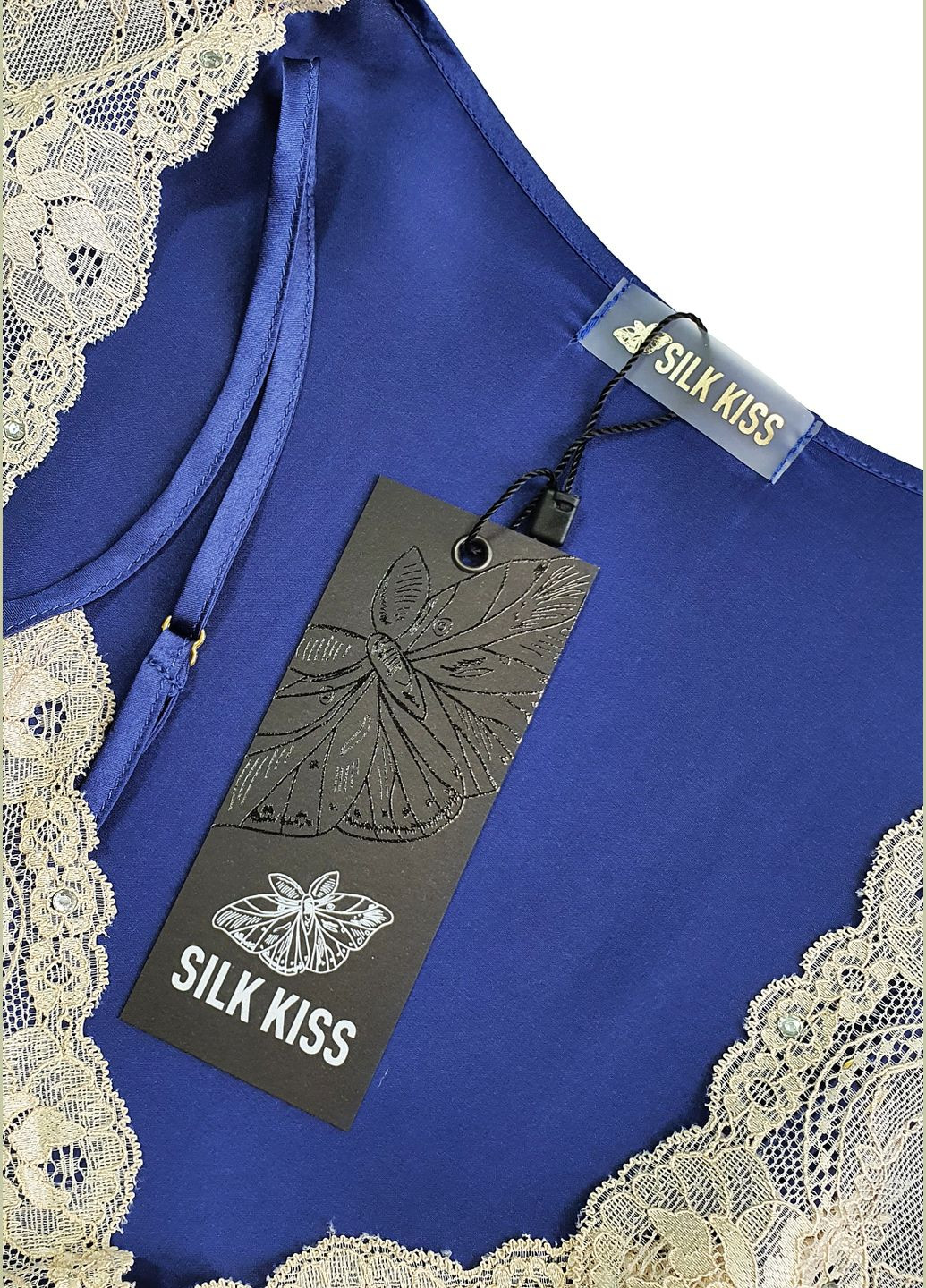 Комплект халат та сорочка комбінація шовк Севілья M Синій Silk Kiss (285716650)