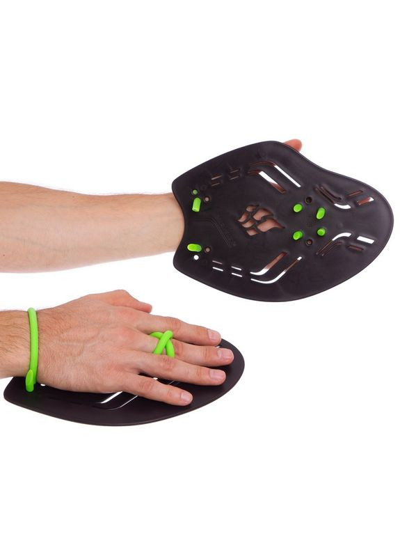 Лопатки для плавания ласты для рук MadWave EXTRAME M074901 (полипропилен, силикон, размер S(20x14,3см), черно-зеленый) No Brand (370139908)