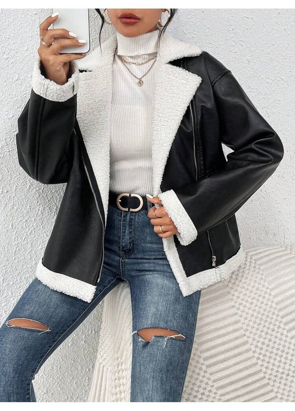 Чорно-біла демісезонна куртка косуха SHEIN