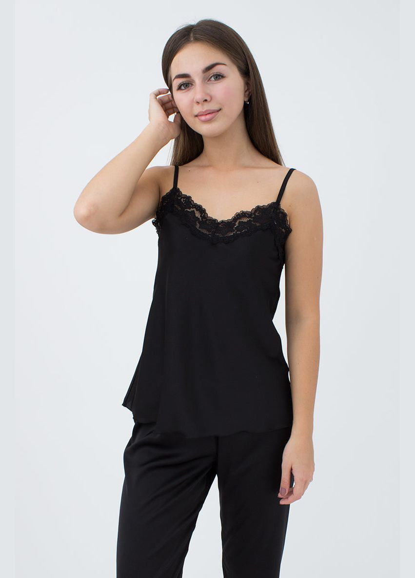 Чорна всесезон шовкова піжама з мереживом майка + штани Giulia Helena UP-00000042 black