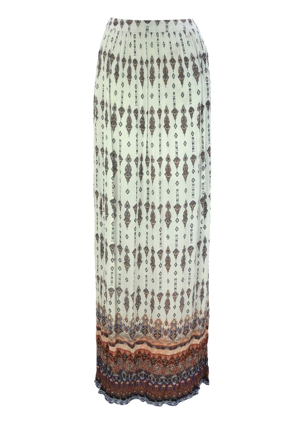 Белая кэжуал, повседневная с абстрактным узором макси-юбка с разрезами New Look плиссе, а-силуэта (трапеция)