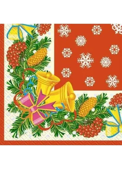 Праздничные новогодние бумажные салфетки  "Колокольчик красный" 18шт Марго (369175788)