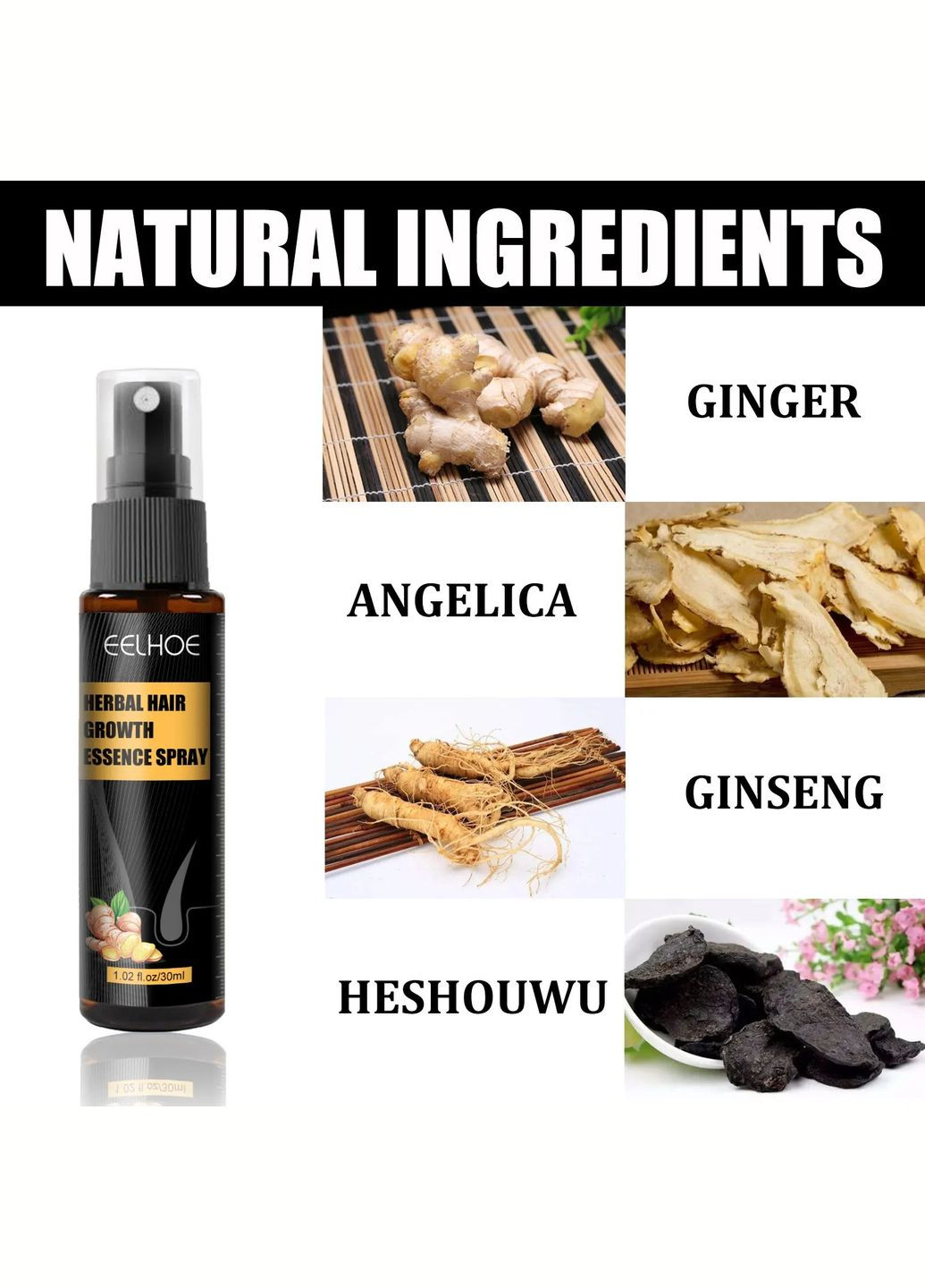 Натуральное масло и массажный ролик для роста волос на голове и бороде 30 мл EELHOE (314922194)