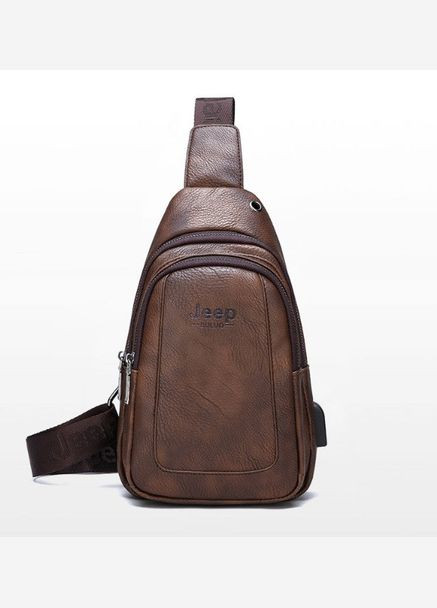 Чоловіча бананка сумка на груди, барсетка на плече кросбоді слінг з USB екошкіри Темно-коричневий(BRT) Jeep (336552033)