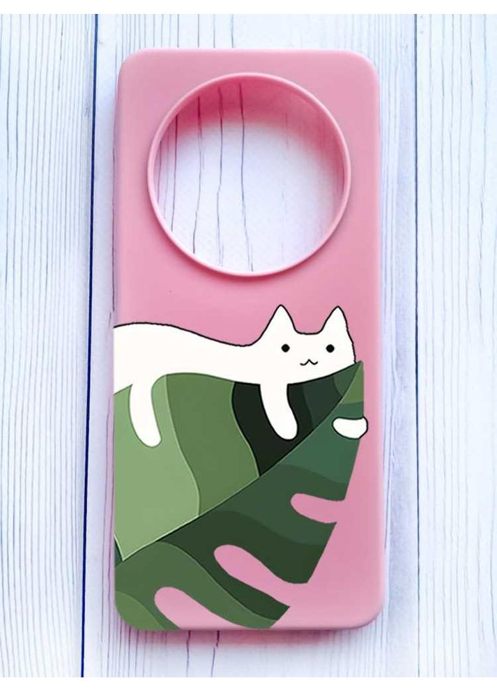 Матовий рожевий чохол на Xiaomi Redmi 14C/Poco C75 Кіт на листку (принт 367) Creative (355395680)