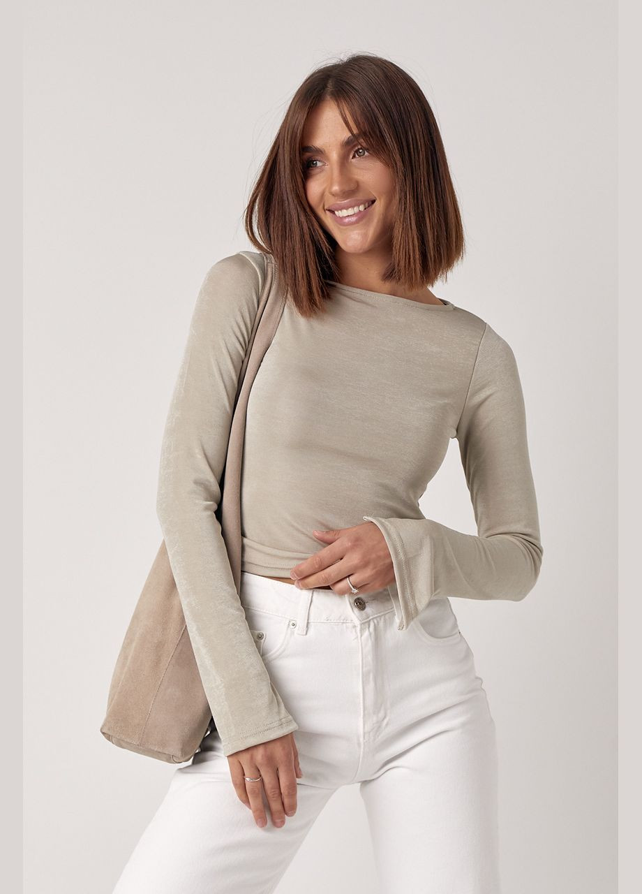 Бежевий демісезонний еластичний жіночий джемпер із блискучого трикотажу Lurex