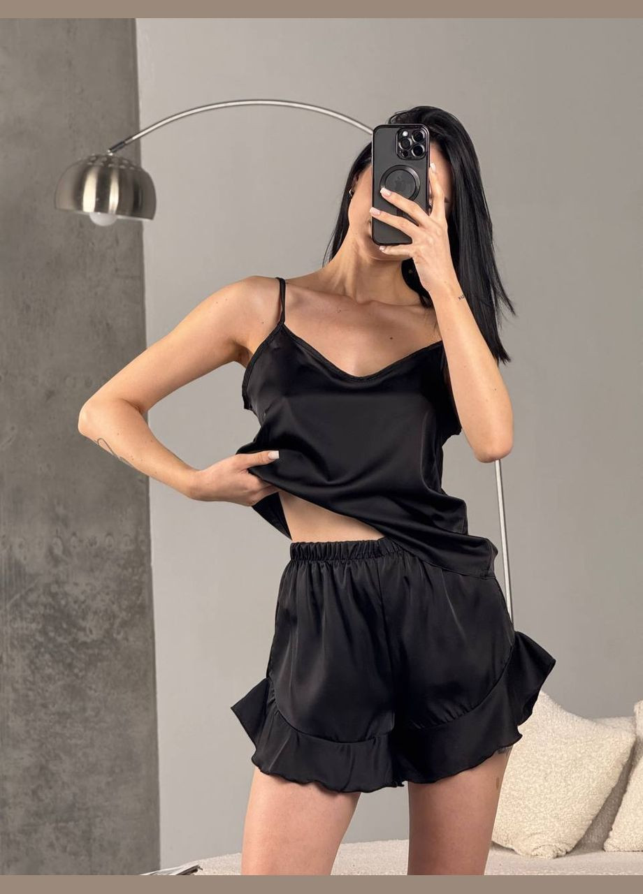 Черная всесезон женская пижама кофта + майка + шорты + брюки No Brand