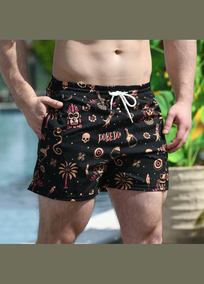 Мужские шорты для плавания черные с принтом No Brand (346085293)