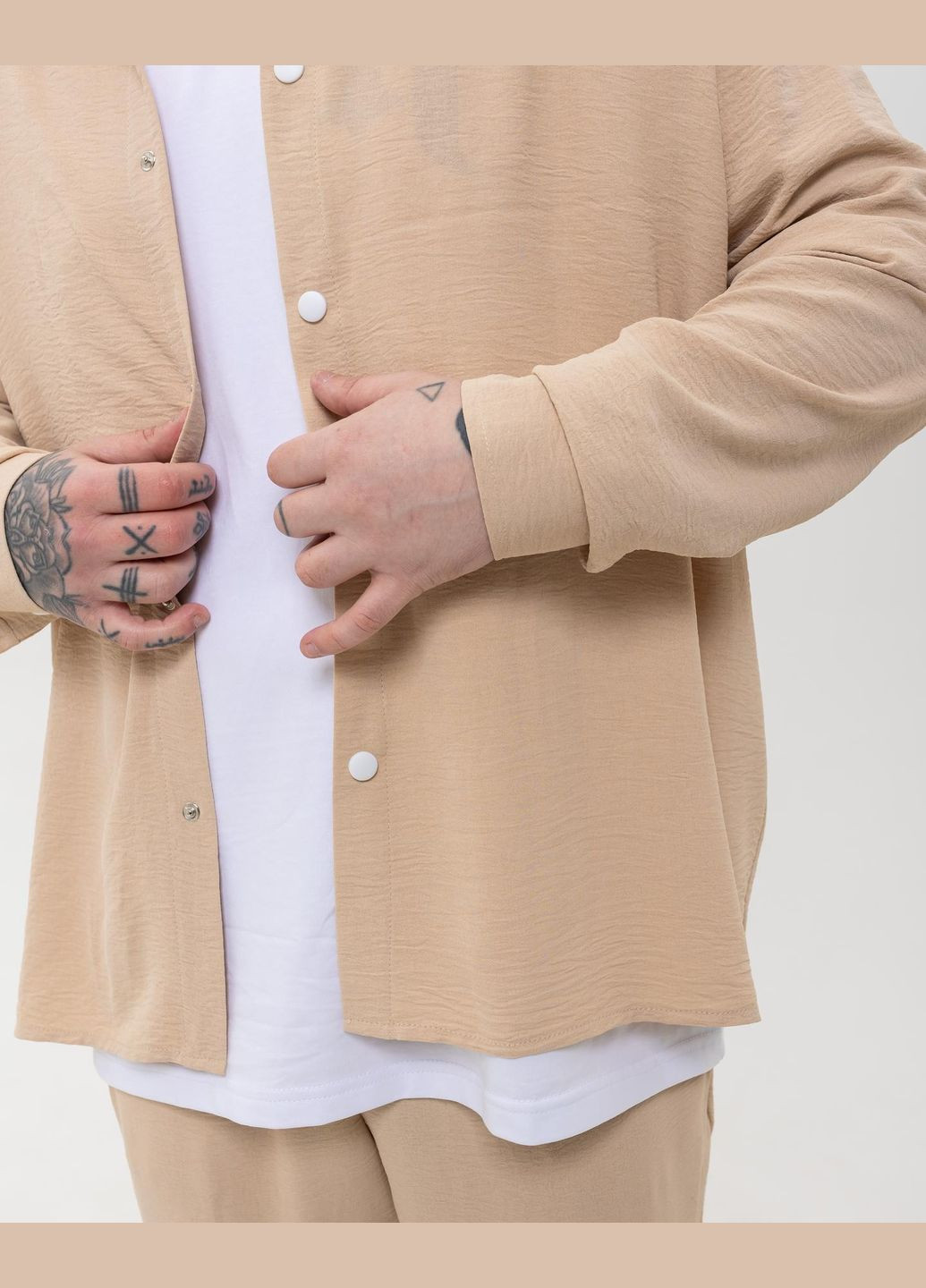 Бежевий демісезонний костюм чоловічий сорочка-штани з сорочкою, брючний No Brand