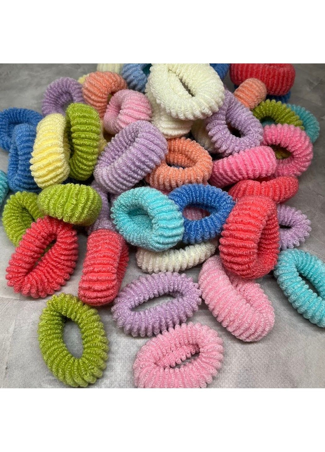 Набір махрових гумок для волосся, ø 5,5 см (Калуш), колір пастель мікс, упаковка 25 шт No Brand (300583935)