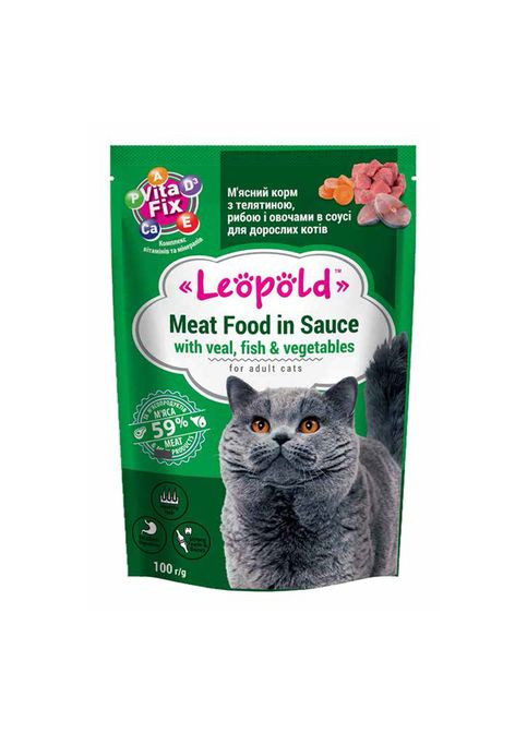 Консерва для дорослих котів риба овочі в соусі 100 г Леопольд (266274635)