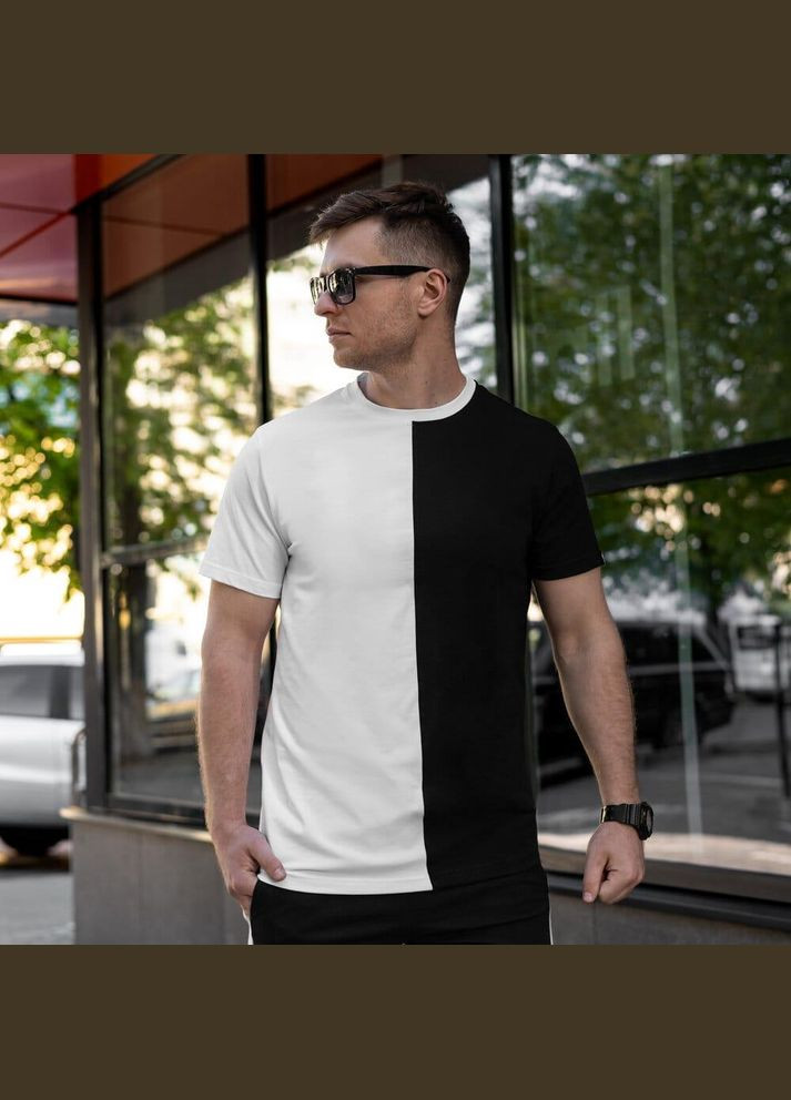 Черно-белая стильная двухцветная футболка с коротким рукавом Vakko