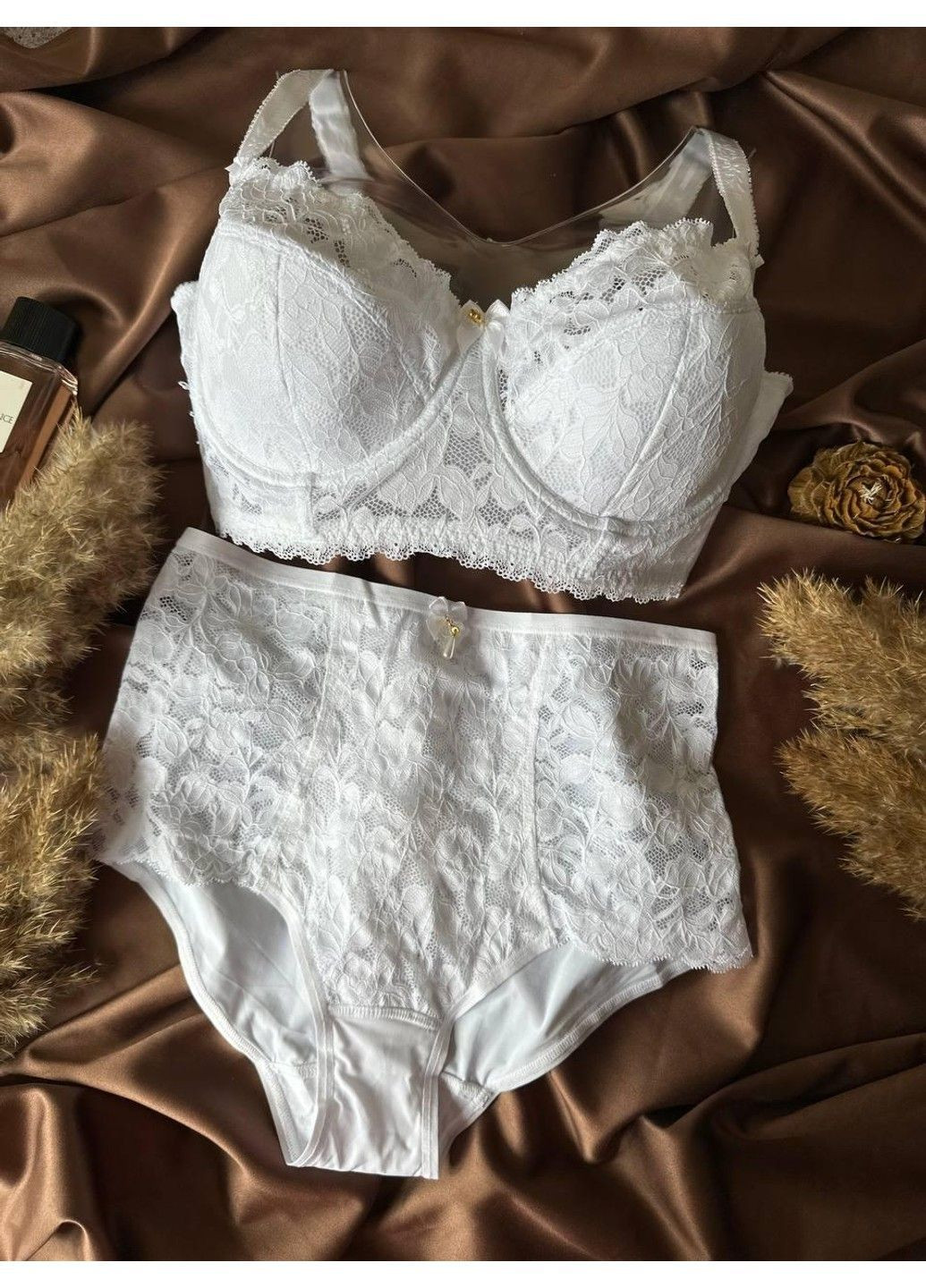 Білий комплект бюстгальтер напівкорсет + трусики сліпи 11863 білий Lanny Mode