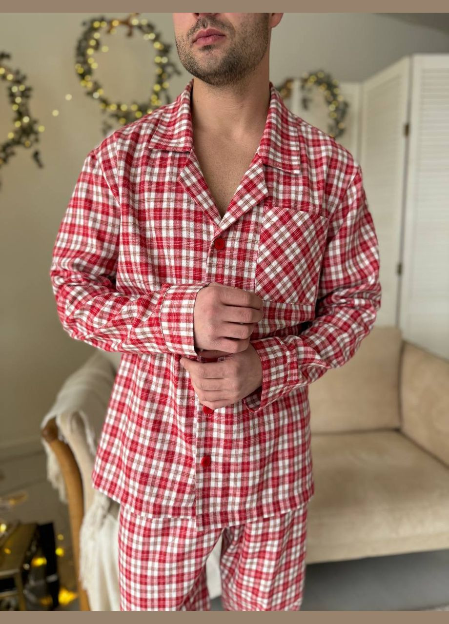 Стильна чоловіча піжама червоно-білого кольору в клітку No Brand (322054916)