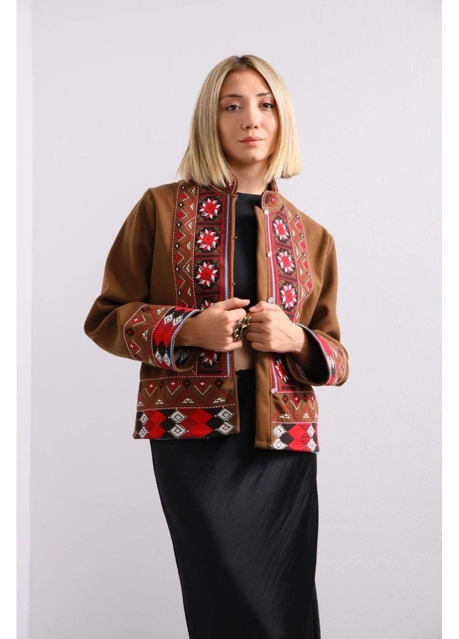 Коричневый женский пиджак с вышивкой на пуговицах ESQ - всесезон