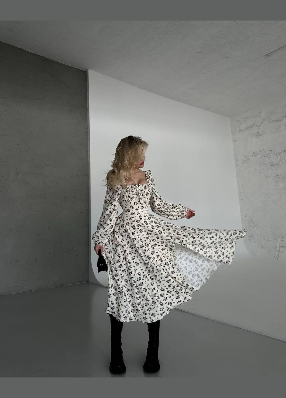 Бежева повсякденний сукня з квітковим принтом No Brand з квітковим принтом