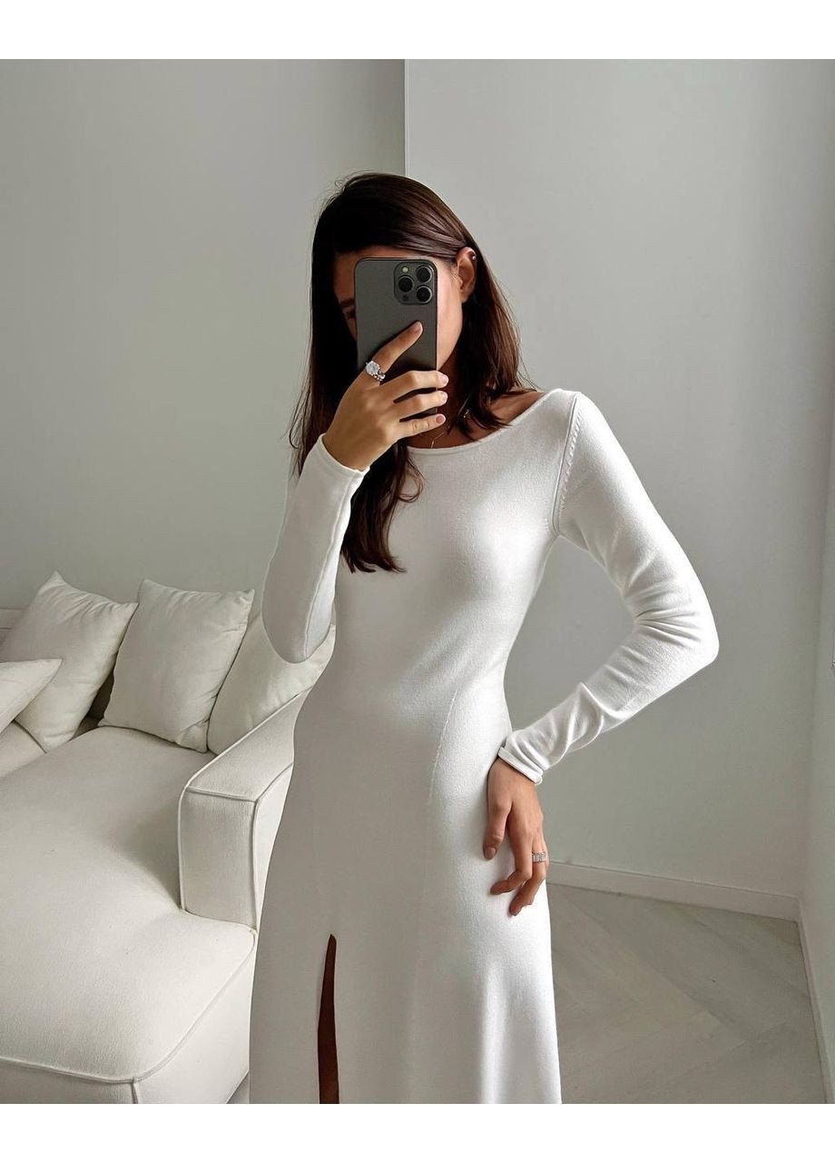 Молочное повседневный, вечернее, деловое, кэжуал женское платье силуэтная No Brand однотонное