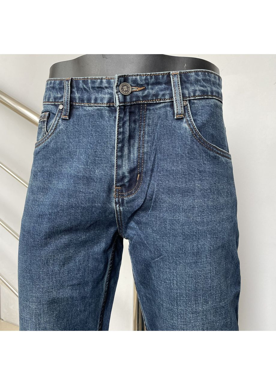 Синие джинсы мужские прямые стрейч свободные потертые 32 синие No Brand