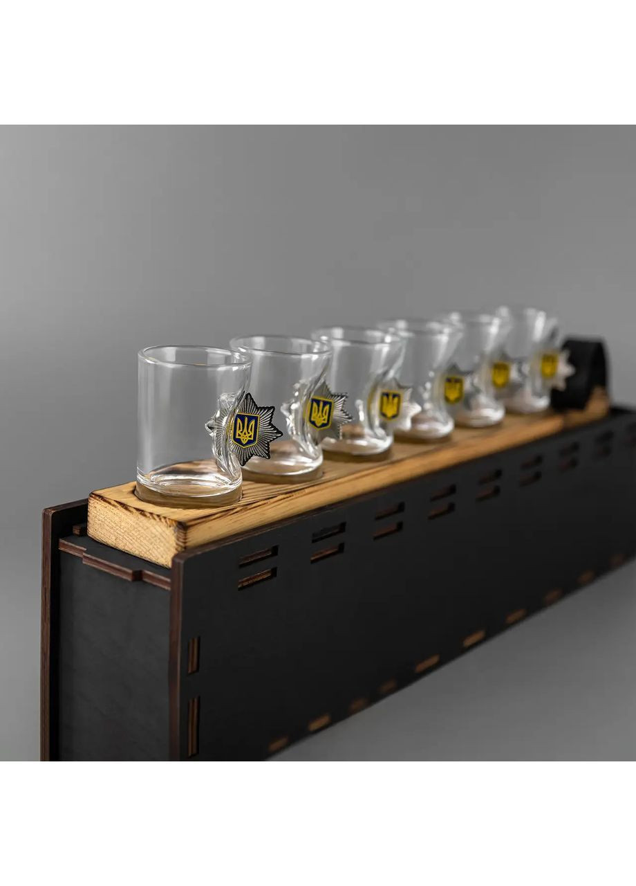 Подарочная стопка для водки 6 шт, деревянная упаковка "Национальная полиция" | Подарок коллеге, шефу, мужчине Handmade 225-001-056 (366889326)