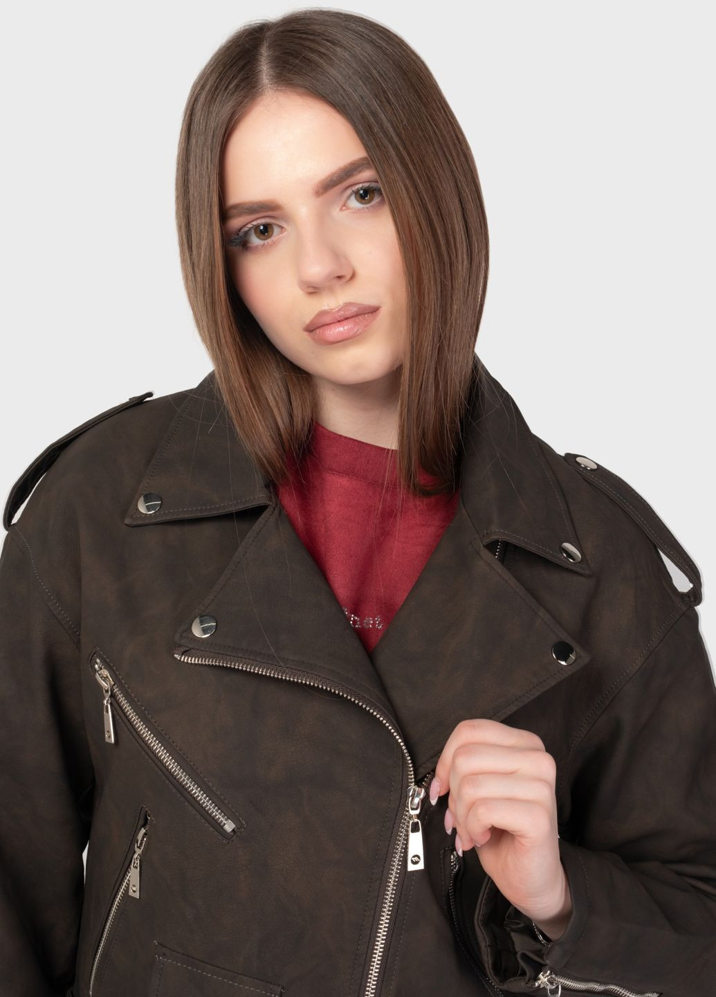 Коричнева куртка-косуха жіноча m762-5 коричнева 345414 косуха Power