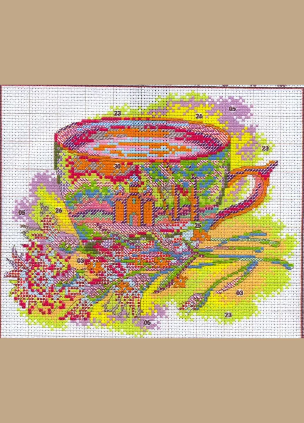 Набор для вышивания по нанесённой на канву схеме "Ukrainian teacup". AIDA 14CT printed, 27*21 см Joy Sunday (313613701)