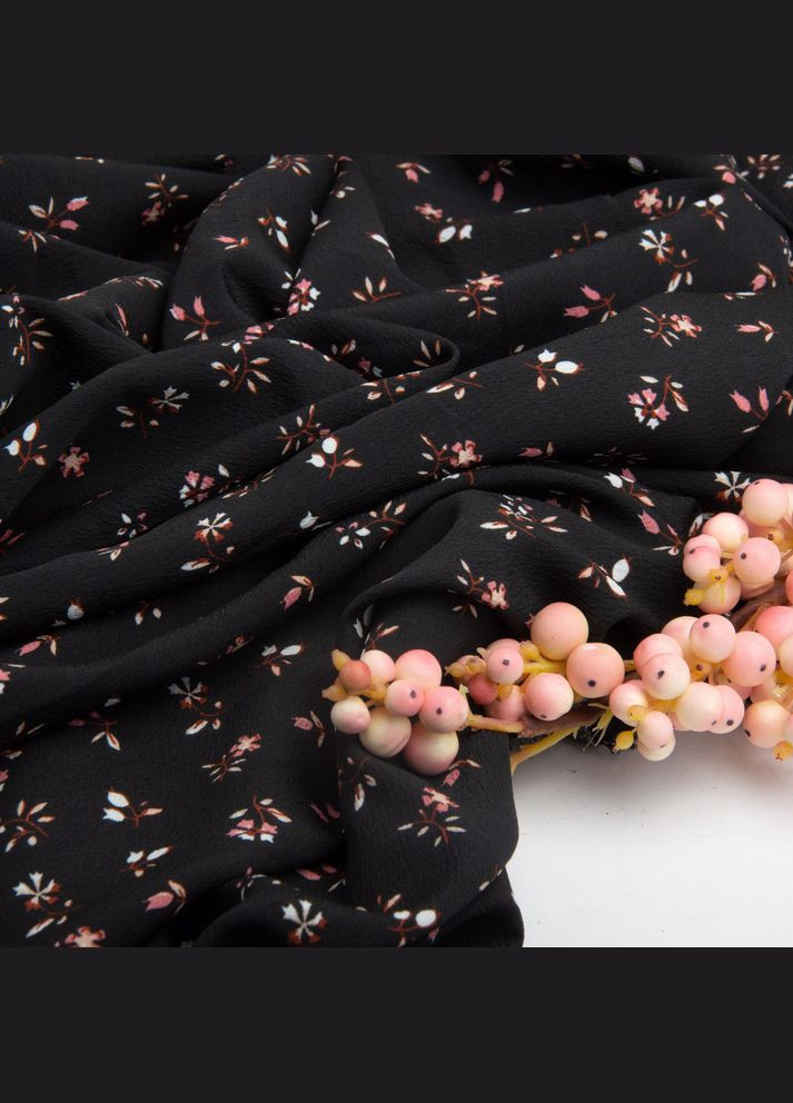 Ткань плательная креп 150 см 110 г/м2 легкая, для платьев, юбок, брюк, аксессуаров цветочки черная IDEIA (339067193)