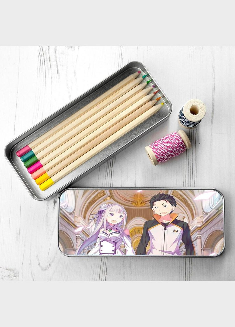 Пенал школьный для мальчика и девочки металлический Аниме Жизнь с нуля в другом мире #024 7*18 см Silver No Brand (309153564)