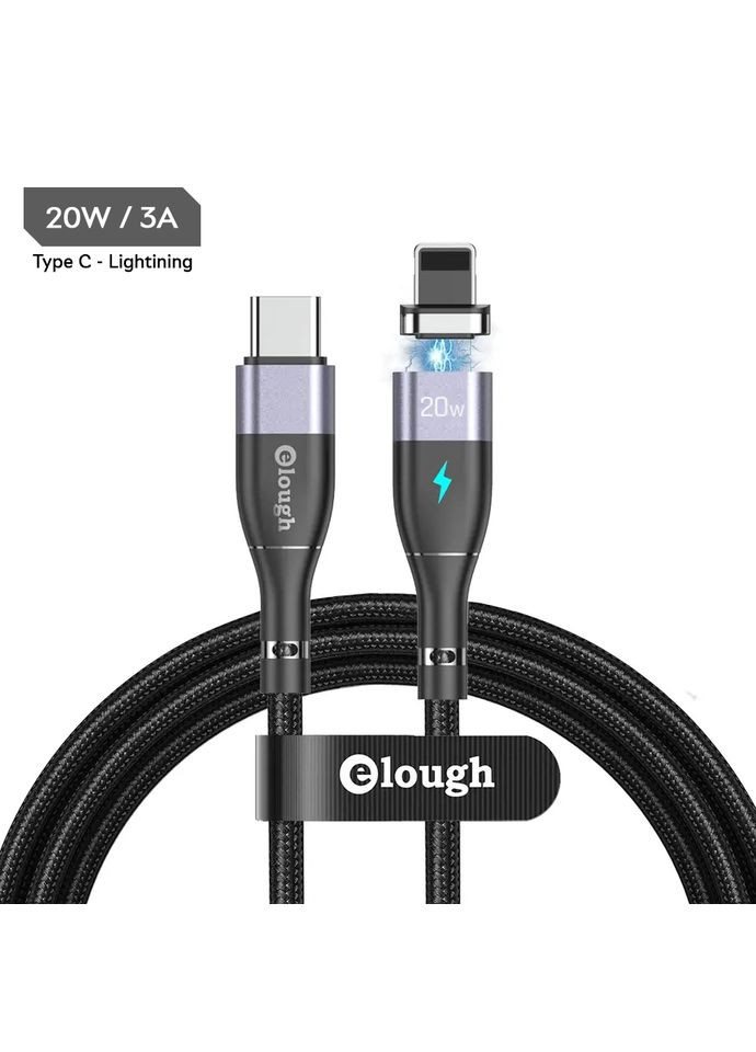 Кабельный магнитный с быстрой зарядкой 14 Contact 3 A, Тип C - Lightining 0.5 м, Grey - плоский коннектор Elough (322209396)