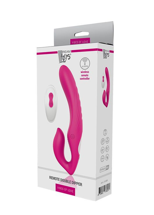 Безремневый страпон VIBES OF LOVE REMOTE DOUBLE DIPPER Dream Toys (331170636)