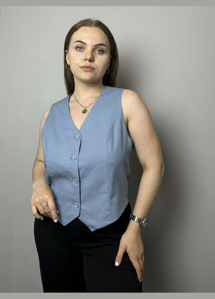 Жилет сіро-голубий з V-подібним вирізом на ґудзики MKAZ6491-2 Modna KAZKA (336932178)
