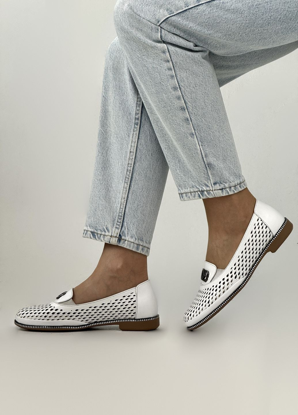 Женские балетки женские кожаные на полную ногу Sherlock Soon | белые натуральная кожа (334587383)