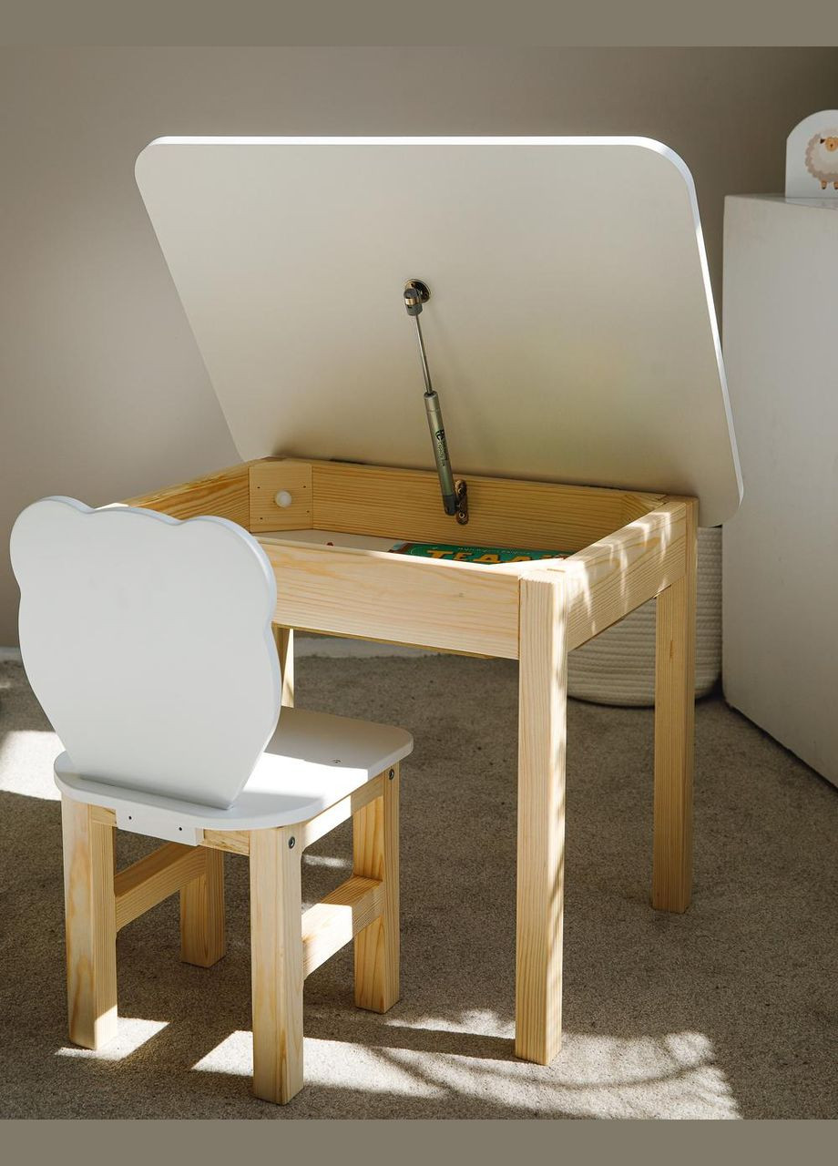 Дитячий прямокутний стіл і стільчик ведмедик. Столик для ігор, уроків, їжі. No Brand (323223358)