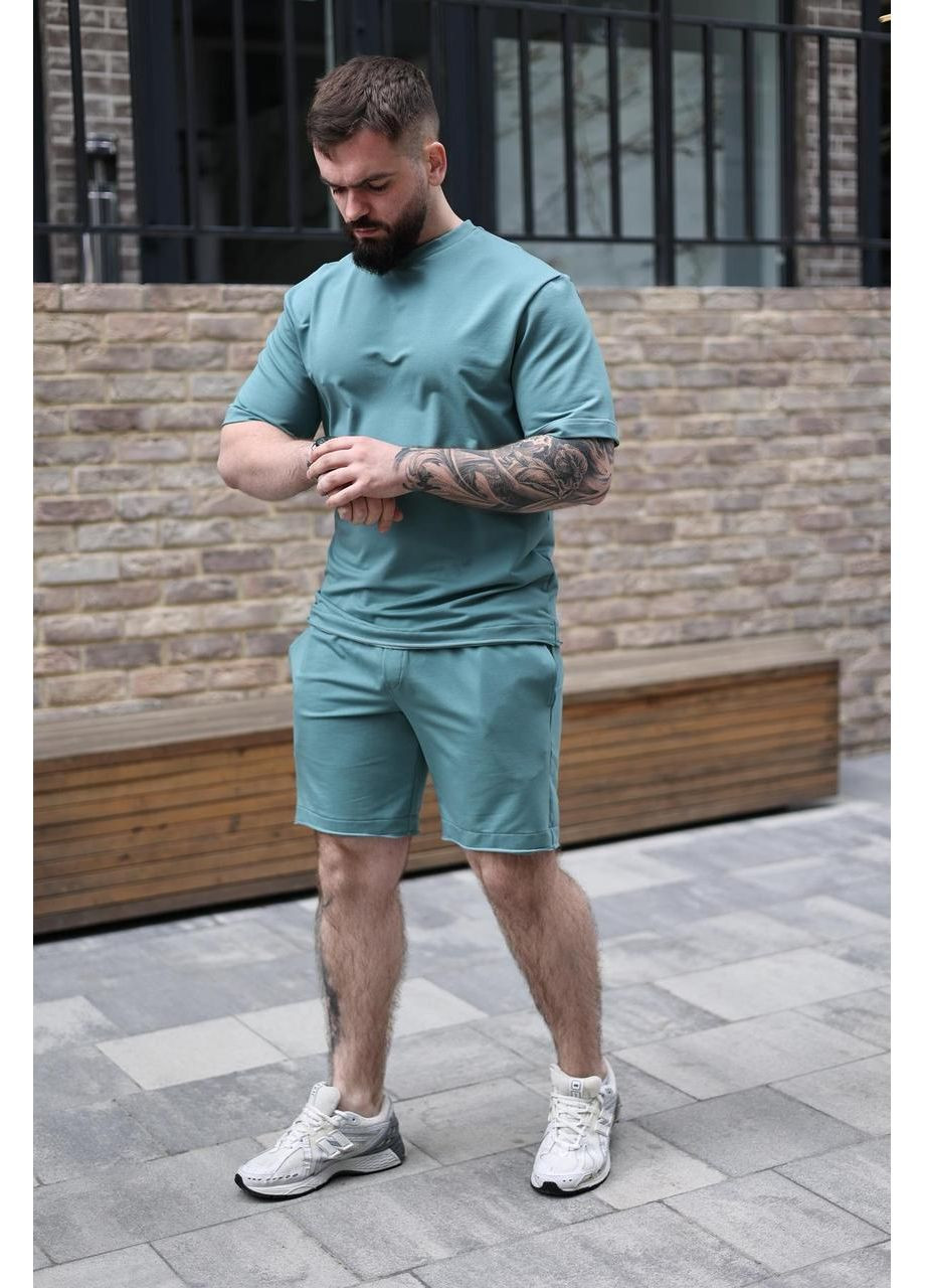 Мятный летний мужской хлопковый качественный комплект на лето, шорты и футболка для тренировок отдыха с шортами Intruder