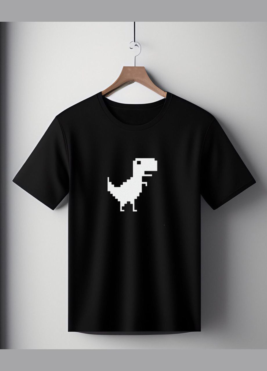 Футболка черная оверсайз унисекс с принтом "Пиксельный динозаврик" Chrome dinosaur Handmade (308245095)