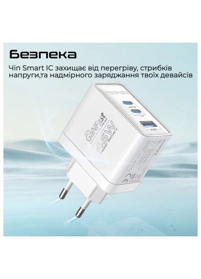 Зарядное устройство (Powerport-45.white) Promate powerport-45 2xUSB-C PD + USB-A QC 45W White (369878140)