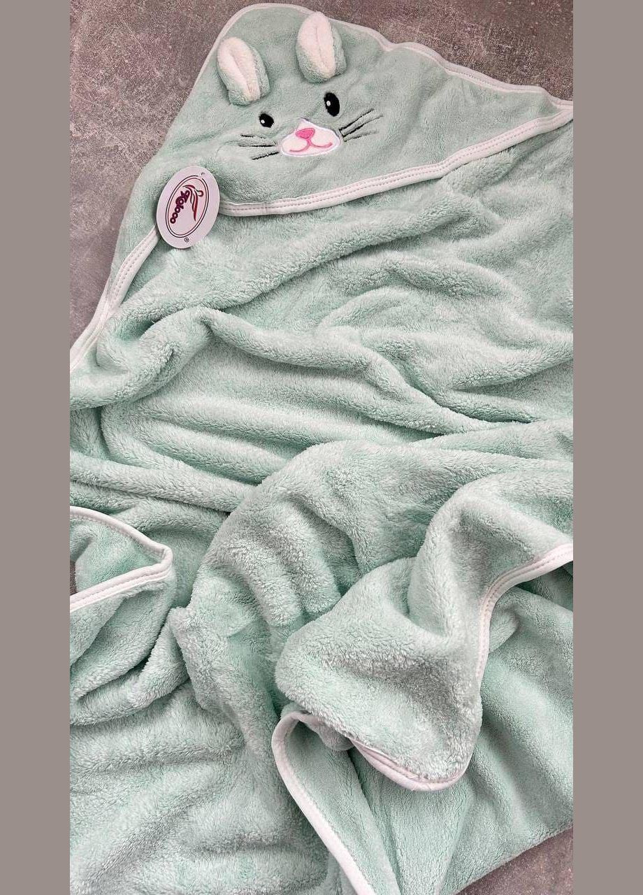 Детское полотенце уголок для купания малыша до 6 лет Полотенце для детей микрофибра (К8000-4) No Brand анималистичный мятный