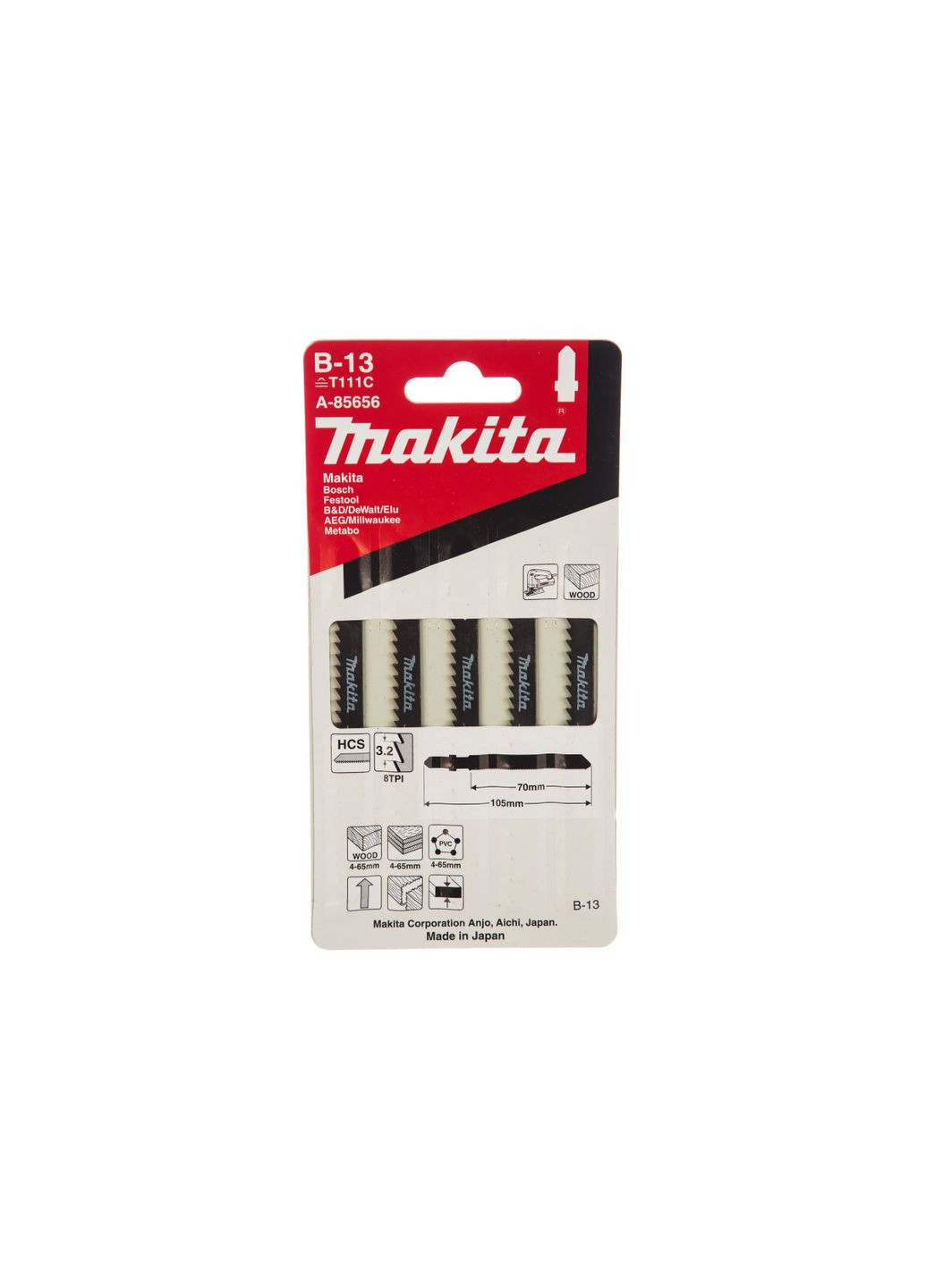 Пиляльне полотно HCS A-85656 (70 мм, В13, 5 шт) для грубого пропилювання (7305) Makita (295037656)