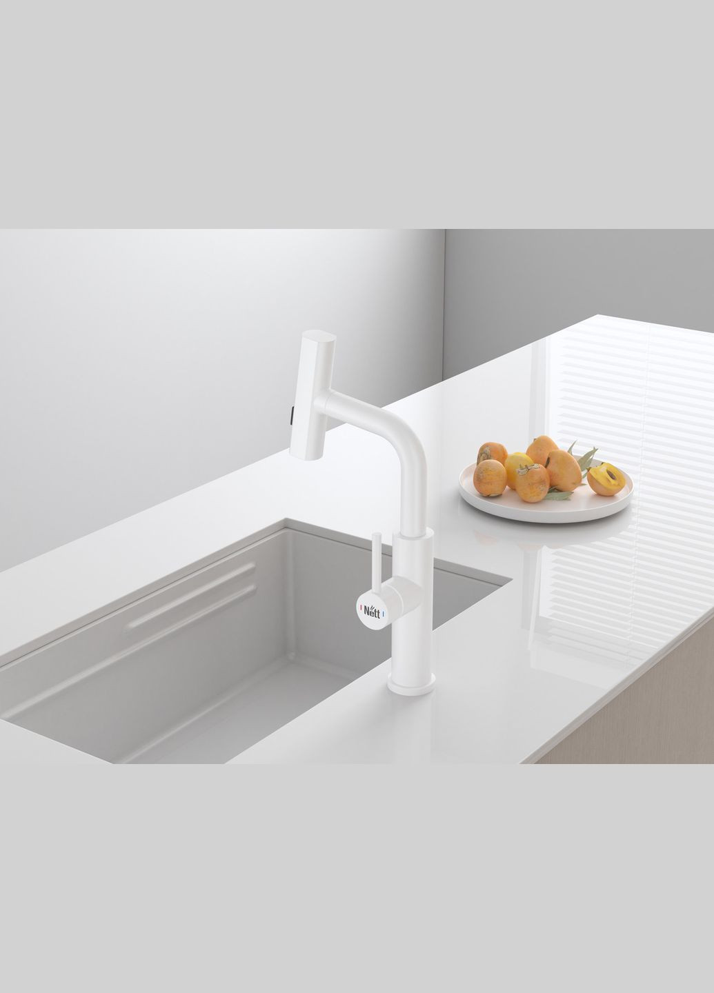 Змішувач на кухню водоспад з висувною лійкою білий LW-35 Nett (337718082)